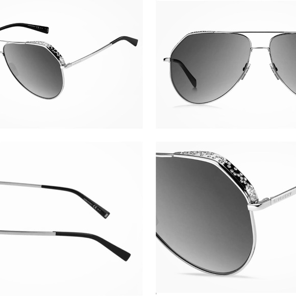 GIVENCHY SILVER  RHINESTONE PILOT AVIATOR SUNGLASSES - Picture 13 of 16